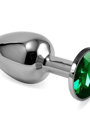 Гладкая анальная пробка с зеленым камнем silver rosebud classic metal plug small секс-магазин взрослых игрушек