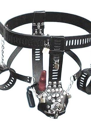 Черный мужской пояс верности с красным анальным прибором секс-магазин взрослых игрушек