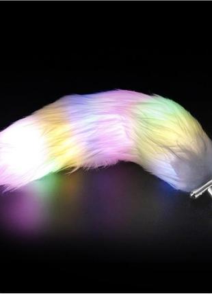 Светящаяся анальная пробка с пышным хвостом fire fox max white long секс-магазин взрослых игрушек