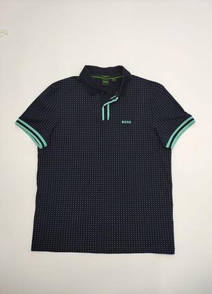 Поло чоловіче hugo boss boss regular fit stretch темно-синє з принтом