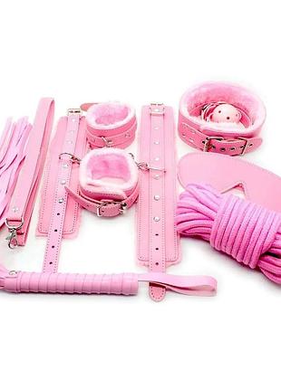 Набор для бдсм игр из 7-ми предметов с мехом розовый shades of love секс-магазин взрослых игрушек