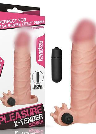 Насадка на член - pleasure x-tender vibrating penis sleeve add 2" flesh