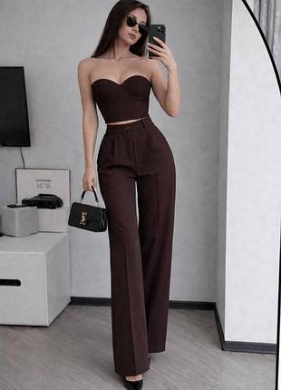 Костюм топ корсет + штани палаццо чорний шоколад