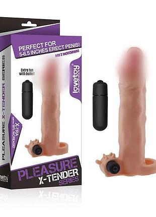 Насадка на член - pleasure x-tender vibrating penis sleeve add 2" flesh