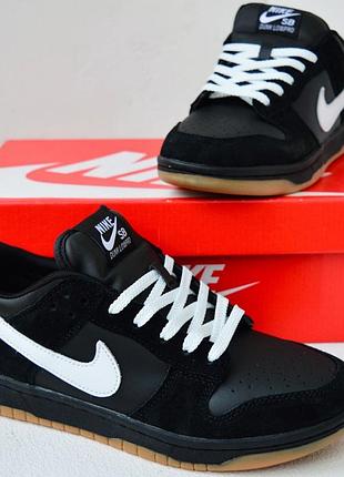 Чоловічі кросівки nike sb dunk low pro black white чорні з білим
