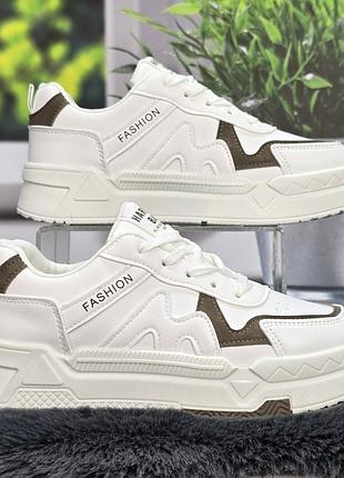 Кросівки жіночі violeta білі з бежевим еко-шкіра демісезонні 8338