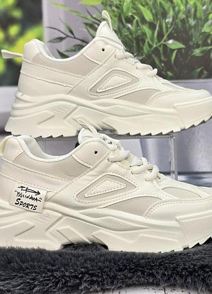 Кроссовки женские lilin белые эко кожа на объемной подошве демисезонные 8343