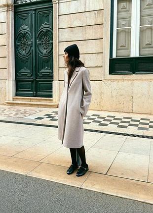 Стильное бежевое пальто zara 4344/690/722