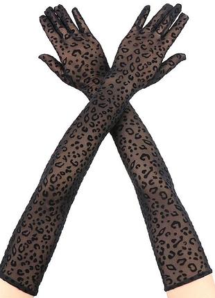 Длинные черные прозрачные перчатки с леопардовым принтом, леопардовые перчатки