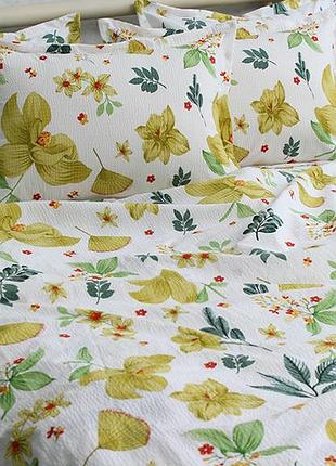 🌿 комплект постільної білизни ранфорс гофре полуторний, двоспальний, євро розмір rg-15