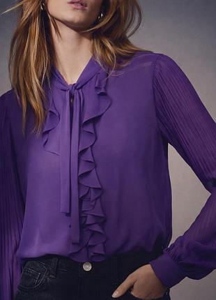 Жіноча блуза zara фіолетова з рюшами та бантом