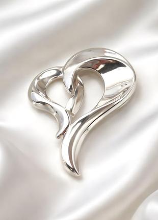 Брошка велика серце мінімалізм, золота або срібна брошка heart, стильна брошка нержавіюча сталь