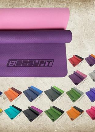 Коврик для йоги и фитнеса двухслойный easyfit tpe+tc 0,6 см цвета в ассортименте