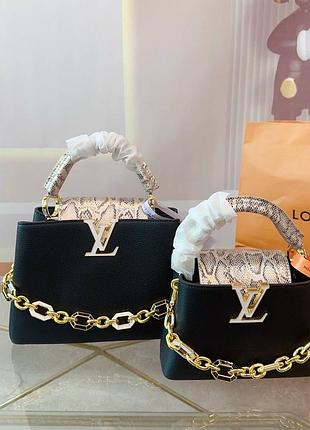 Жіноча чорна шкіряна сумка з цепочкою