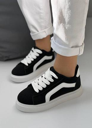 Женские черные кеды из эко-замши | базовые стильные кеды на платформе | размеры 36–41