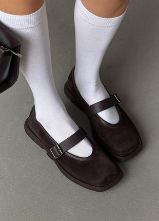 Туфлі жіночі коричневі / замшеві туфлі шоколадного кольору / коричневі туфлі з квадратним носиком / жіночі туфлі з квадратним мисом шоколад