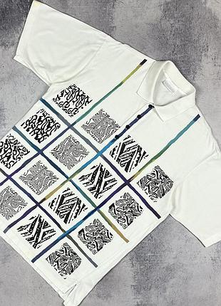 Adidas vintage вінтажне поло адідас чоловіче розмір м оригінал 90’сті біле бавовна абстракція