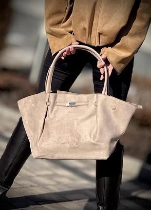 Жіноча сумка-шопер (тоут) з екозамші, колір grey