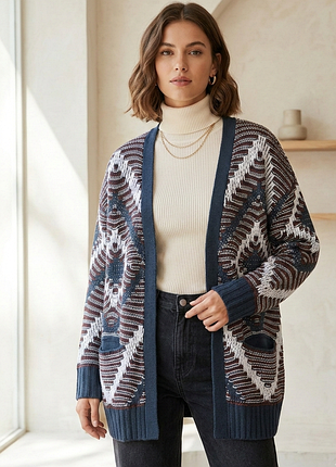 Пыльно-синий кардиган с геометрическим орнаментом h&amp;m s м