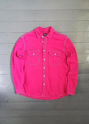 Джинсовая мужская рубашка zara размер l розовая h&amp;m diesel g-star raw