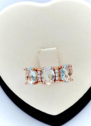 Позолоченное кольцо голубые камни медицинское золото подарок позолоченное кольцо голубое камны медзолото подарок