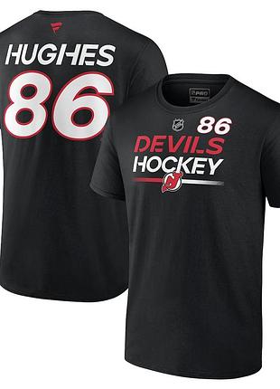Men's new jersey devils jack hughes fanatics black authentic pro prime name & number t-shirt l