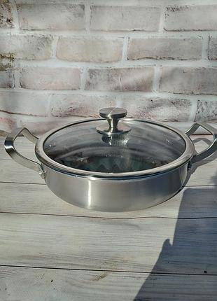 Сотейник benson bn-700 из нержавеющей стали с антипригарным покрытием 28 см стальной