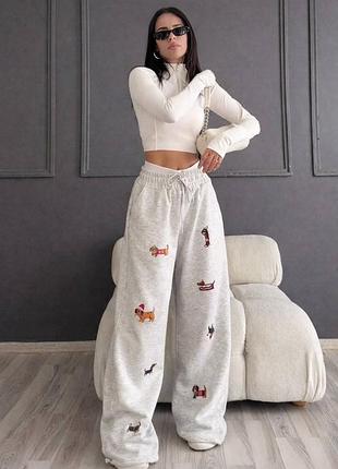 Женские стильные спортивные штаны свободный крой пояс на резинке фиксаторы по низу ткань турецкая петля