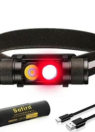 Потужний налобний ліхтар sofirn h25lr — біле світло та червоне для нічного бачення, 18650 usb type-c