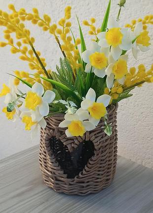 Декоративна плетена вазочочка ручної роботи (під баночку)для квітів