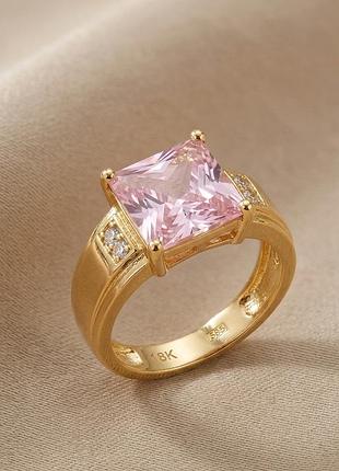 Эффектная кольца с розовым кристаллом «princess cut» 💖