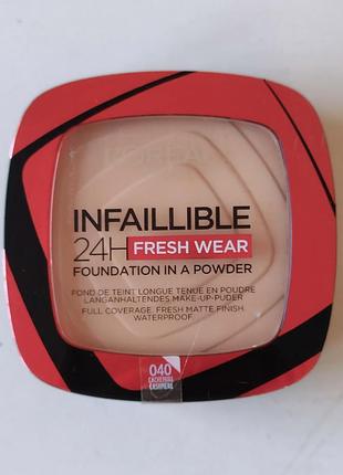 Пудра компактна l'oreal paris infallible 24 h fresh wear foundation in a powder #040 cashmere нова з дзеркальцем та спонжем