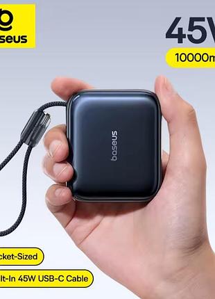 Павербанк baseus 45w mini ультракомпактный со встроенным кабелем usb-c.