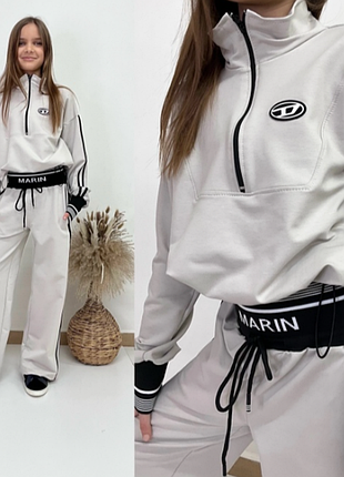 Крутой костюм с палаццо  для девочки подростка турецкая двунить пенье 2334545ир