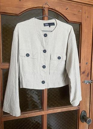 Жакет zara лляний піджак накидка з льону zara з стильними рукавами