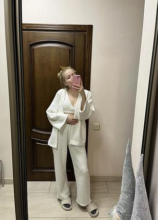 Костюм sinel alpaca молочний xs-s (топ, штани, кімоно)