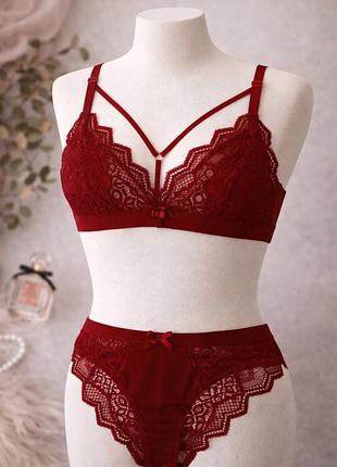 Комплект женский красный ажурный кружевной 2094