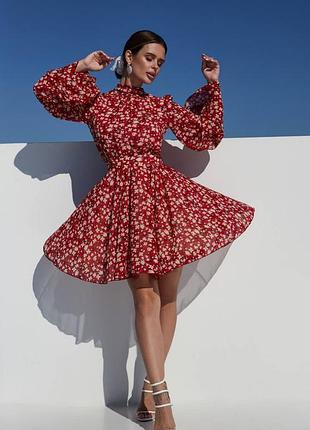 Распродажа 🏷 праздничное шифоновое платье с рукавами клеш в мелкий цветочный принт с пышной юбкой