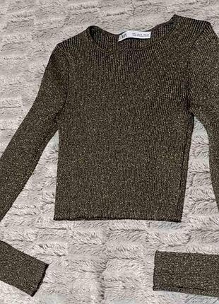 Золотистый топ, укороченный джемпер с люрексом