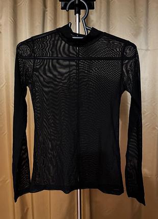 Трендовий лонгслів сітка прозора кофтинка чорного кольору