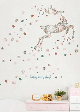 Наклейка декоративная виниловая на стену на шкаф на обои на двери на плитку "олень" 122*80см