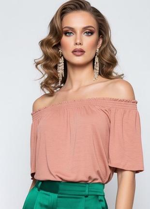 Роскошный топ new look коралловый, открытые плечи, хлопок 100%, размер uk12