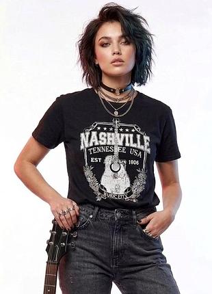 Черная оверсайз футболка с принтом nashville shein s