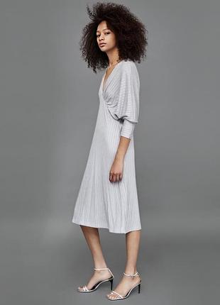 Zara жіноча срібляста сукня з люрексом, нарядне плаття-міді з v-подібним вирізом, святкова вечірня трикотажна сукня, розмір s/m