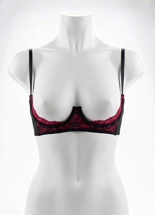 Красно-черный кружевной бюстгальтер бра с открытой чашкой, размер s/m