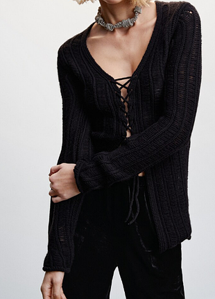 Вязаный кардиган mango размер s черный удлиненный