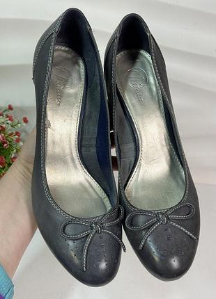 Шикарні шкіряні графітові туфлі човники з бантом 40р
