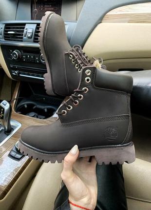 Шикарні жіночі черевики timberlands brown fur (хутро)
