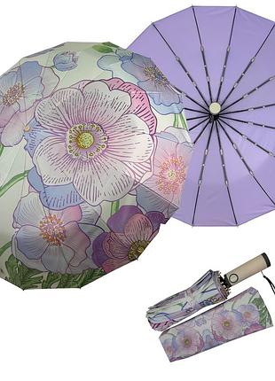Жіноча автоматина парасоля на 16+3+1 сегментних карбонових спиць, з принтом квітів, лавандовий, zita 0336-6