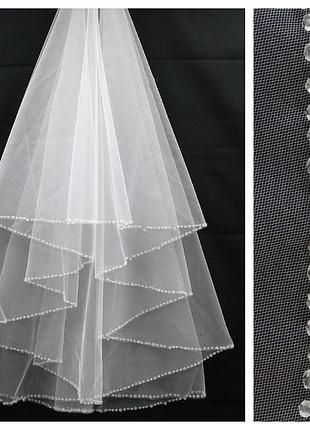 Фата вышита бисером по краюм 2057 белая, айвори